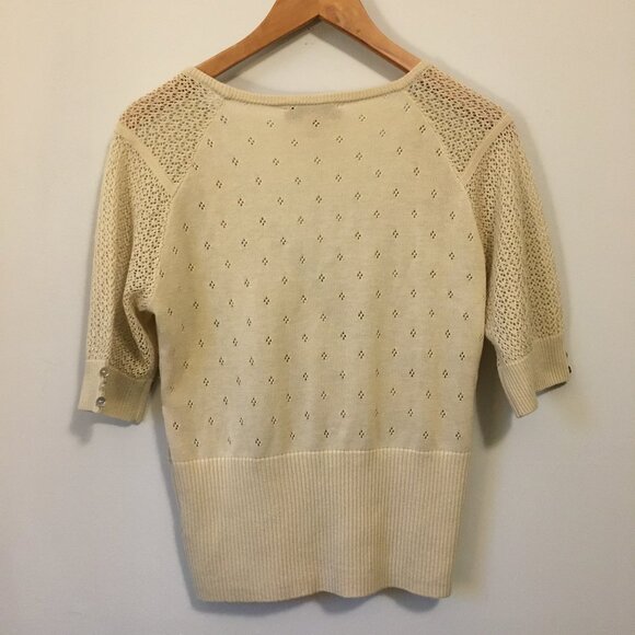 Soft Cream Pointelle Knit Half-Sleeve Wrap Top - Picture 2 of 13